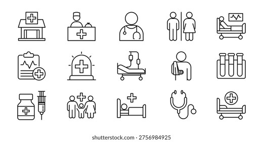 illness and physical disability icon bundle, line icon style
