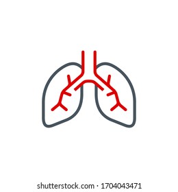 illness pneumonia lungs single line icon isolated on white. Perfect outline symbol medical treatment Coronavirus Covid 19 pandemic banner. Quality design element lung disease with editable Stroke