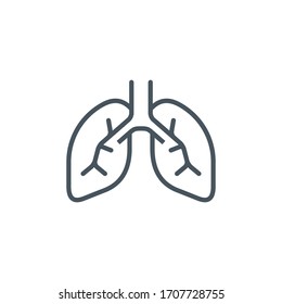 illness pneumonia lungs single line icon isolated on white. Perfect outline symbol medical treatment Coronavirus Covid 19 pandemic banner. Quality design element lung disease with editable Stroke