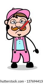Illness - Retro Delivery Man Vendor Vector Illustration