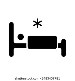 Illness set icon. Patient in bed, pillow, star symbol, indicating sickness, treatment, rest, healthcare, hospital stay, medical care, recovery, virus, infection, flu, fever, diagnosis.