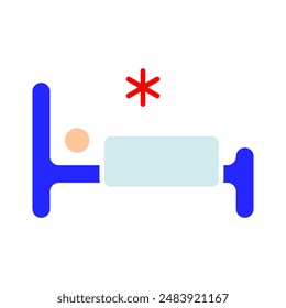 Illness set icon. Patient in bed, pillow, star symbol, indicating sickness, treatment, rest, healthcare, hospital stay, medical care, recovery, virus, infection, flu, fever, diagnosis.