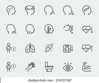 Illness symptoms vector icon set in thin line style
