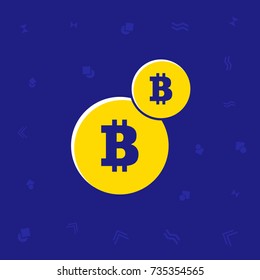 Illsutrated trendy flat two coins bitcoin symbol on a blue background