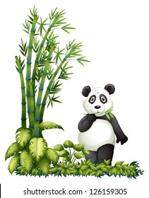 Illsutration of a panda eating on a white background