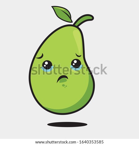 Illuatration graphic vector of cute guava, guava with sad expression, fruit character for your design.