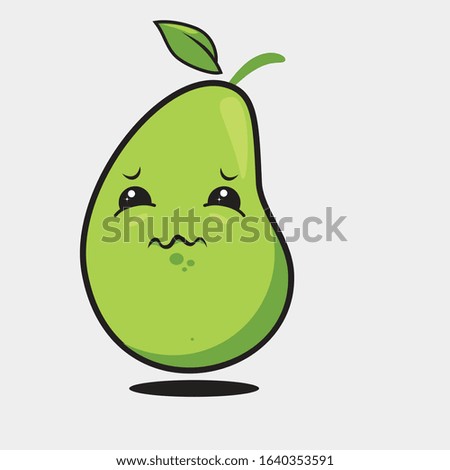 Illuatration graphic vector of cute guava, guava with sad expression, fruit character for your design.