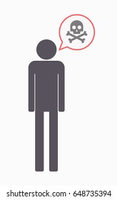 Illuatration of an isolated  male pictogram and a comic balloon with a skull