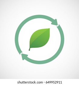 Illuatration of an isolated recycle  reuse icon with a green  leaf