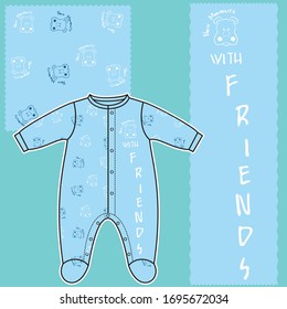 illuatration vector of cat and dog in pattern with coverall set