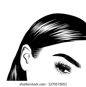 Illuistration of a girl with silky hair Perfect salon look.Trendy poster for textile, fabric, web, wallpaper, poster, home design, office design.