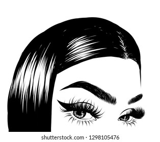 Illuistration of a girl with silky hair Perfect salon look.Trendy poster for textile, fabric, web, wallpaper, poster, home design, office design.