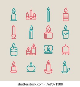 Illuminate and heat icons. Candle light symbol.