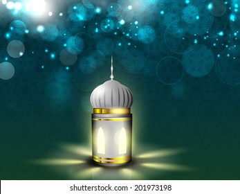 Illuminate lantern on shiny abstract background for holy month of Muslim community Ramadan Kareem. 