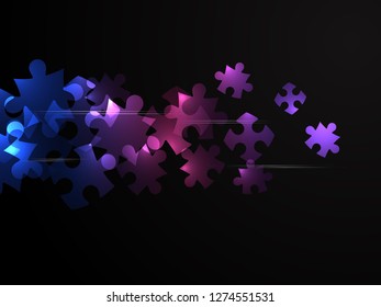 Illuminate puzzle pieces flying through the air illustration