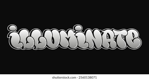 Illuminate word trippy psychedelic graffiti style letters.Vector hand drawn doodle cartoon logo Illuminate illustration. Funny cool trippy letters, fashion, graffiti style print for t-shirt, poster 