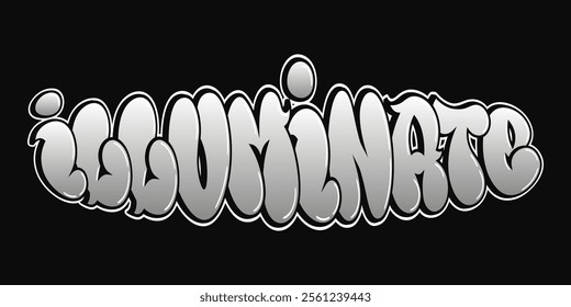 Illuminate word trippy psychedelic graffiti style letters.Vector hand drawn doodle cartoon logo Illuminate illustration. Funny cool trippy letters, fashion, graffiti style print for t-shirt, poster 