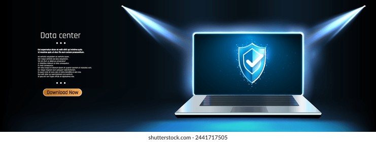 Ilumine su seguridad: una pantalla vibrante de un emblema de escudo con una marca de verificación en la pantalla de un portátil, que irradia confianza y seguridad en el mundo digital