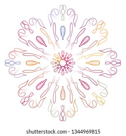 Illuminated abstact colorful vector pattern. Geometric ornamental glowing background. Floral shiny ornament with multicolor Paisley flowers. Decorative patterned luxury design. Modern texture