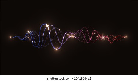 Illuminated abstract digital wave. Glowing particles background. Futuristic dots pattern, abstract digital dark illustration
