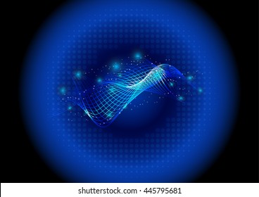 Illuminated abstract digital wave of glowing particles, technology, wireframe, light effect.