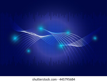 Illuminated abstract digital wave of glowing particles, technology, wireframe, light effect.
