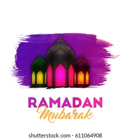 Illuminated arabic lanterns, Ramadan Mubarak background.