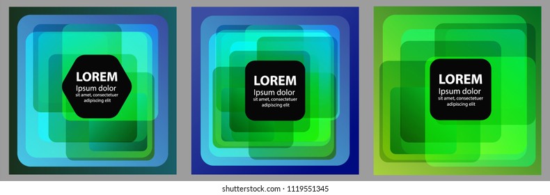 Illuminated background, glowing squares, vectorial geometric background in hi-tech style with shiny light effects and figures, blue and green colors