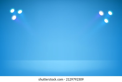 Illuminated blue interior with projectors. Realistic vector illustration