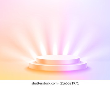 Illuminated bright room with holographic effect. Showcase for a product. 3d vector illustration
