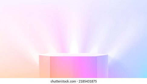 Illuminated bright room with stand holographic effect. Showcase for a product. 3d vector illustration
