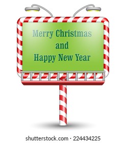 illuminated candy cane billboard isolated on white background