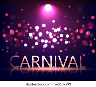 Illuminated Carnival Stage Scene Podium with Spot Lights on Violet Background