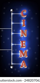 Illuminated cinema sign. Vector illustration