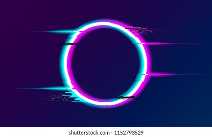 An Illuminated Circle With Glitch And Neon Effect. Glow Design For Graphic Design - Banner, Poster, Flyer, Brochure, Card. Vector Illustration.