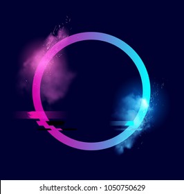 An illuminated circle with sparks, smoke and a glitch effect. Minimal Vector illustration design.