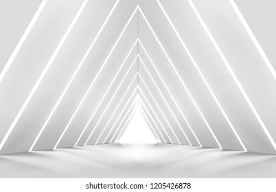 Illuminated corridor. Hallway with lights. Modern interior design. Vector illustration. 