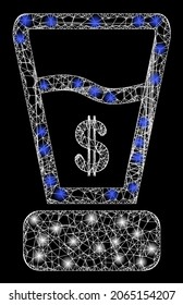 Illuminated crossing mesh dollar mixer with glowing spots. Vector frame generated from dollar mixer icon, and with intersected lines. Glowing frame mesh dollar mixer on a black background.