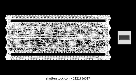 Illuminated crossing mesh ticket template with light spots on a black background. Light vector constellation based on ticket template icon, with irregular mesh and light spots.