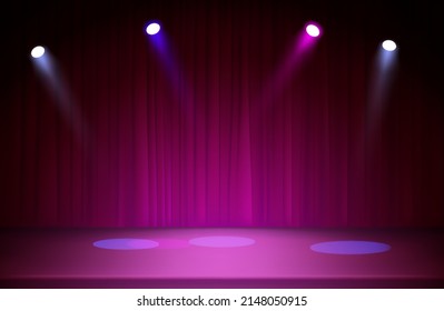 Illuminated dark stage with colorful projectors