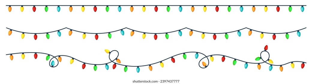 Illuminated decoration set. Lights string. Vector illustration.