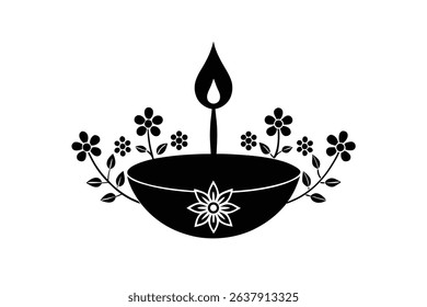 illuminated diya with border of wildflowers