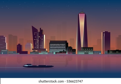 illuminated dock city illustration vector