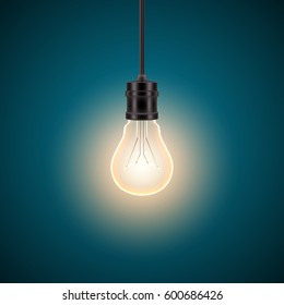 Illuminated electric bulb vector background. Eps10 file with transparency, the wall color can be easily changed.