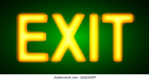 Illuminated emergency exit on public hallway. Green exit display.