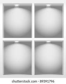 Illuminated empty book shelves illustration