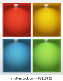 Illuminated empty book shelves illustration