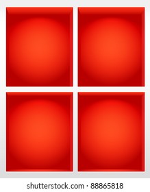 Illuminated empty red book shelves illustration