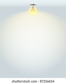 Illuminated empty wall with a bulb. Ready for your content