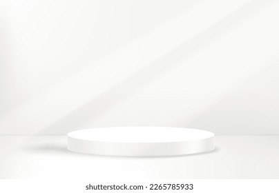 illuminated empty white interior with podium. Showcase template for product design. 3d vector background